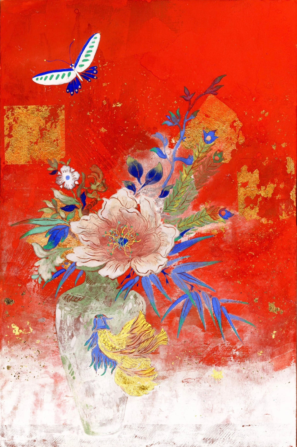 Peony & Butterfly Watercolour Painting – A2
