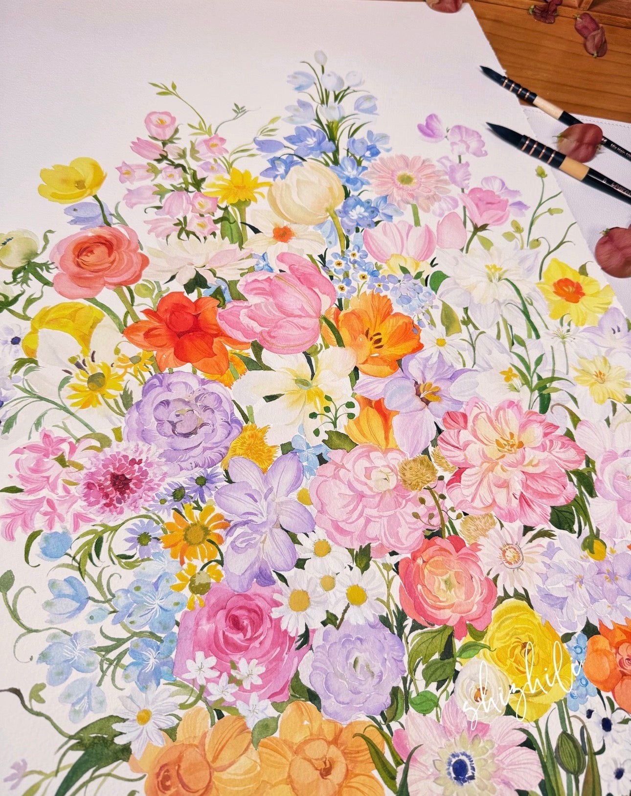 Watercolour Painting of Flowers A3