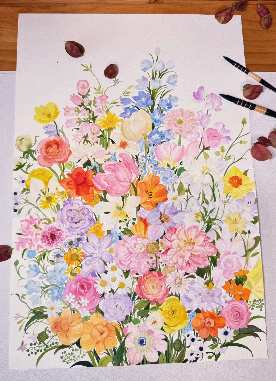 Watercolour Painting of Flowers A3