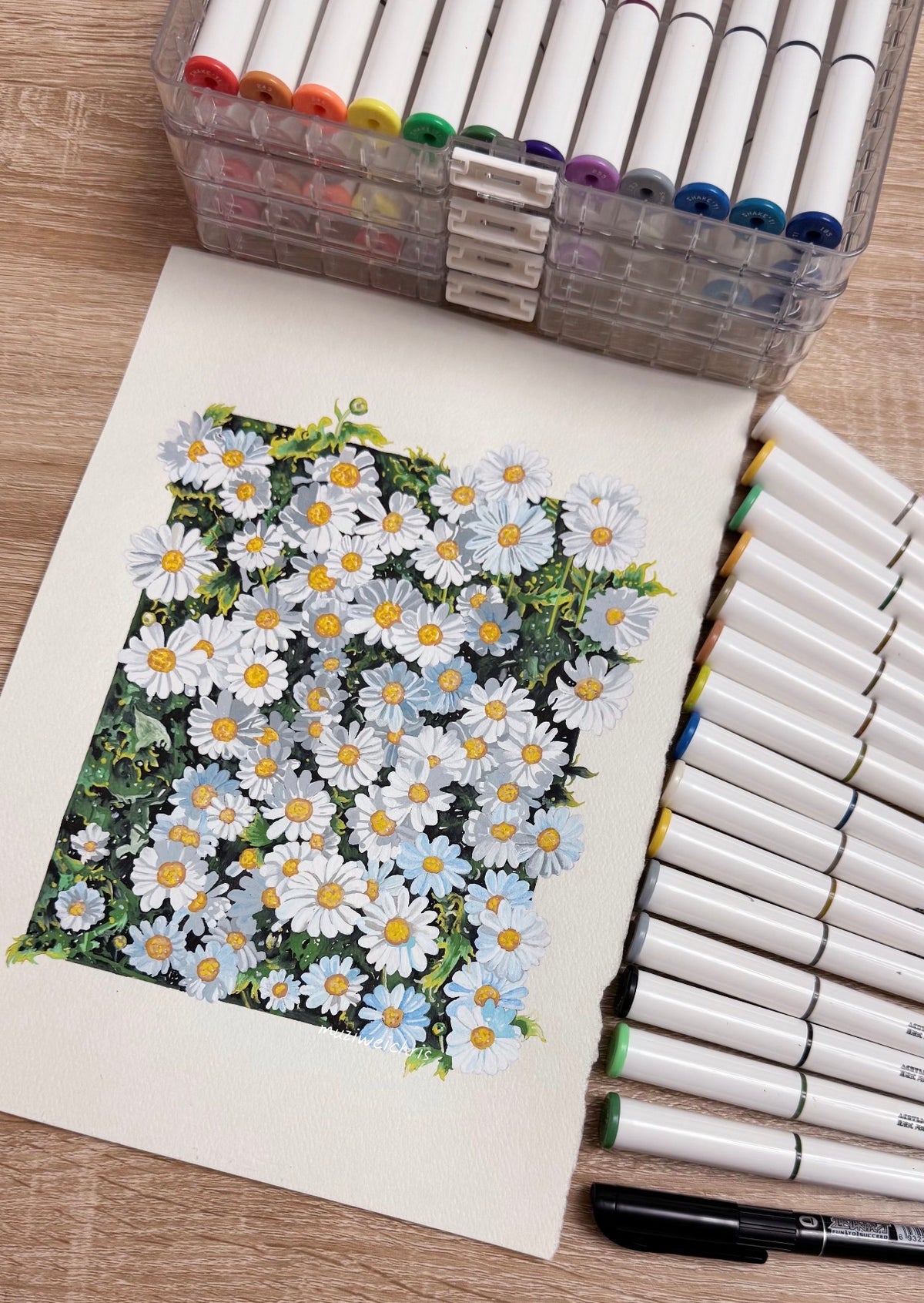 White Daisy Garden Watercolour Painting – A4